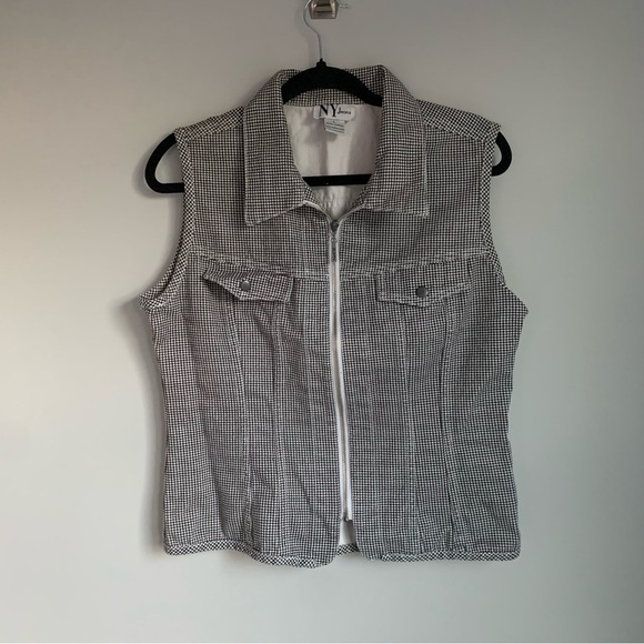 Vintage NY Jeans Denim Gingham Zipper Vest - Picture 1 of 6